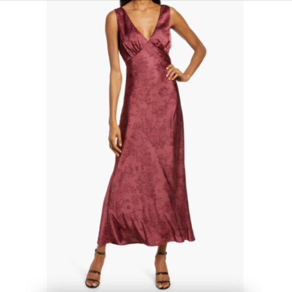 WAYF Rosetta V-Neck Satin Dress - Picture 1 of 4